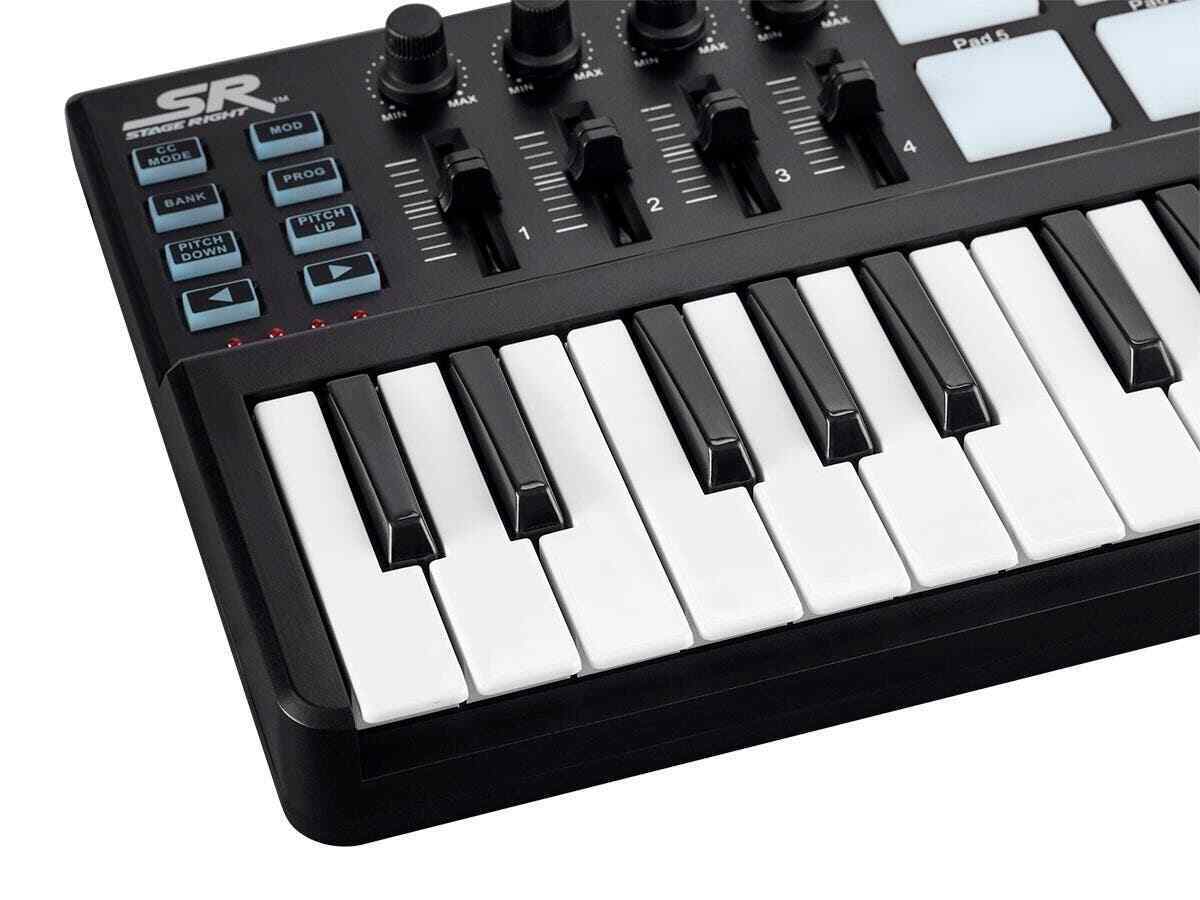 Monoprice SRK Mini USB MIDI Keyboard Controller with 8 Pads, 4 Knobs, 4 Sliders - Fresh Stock Dated February 2026