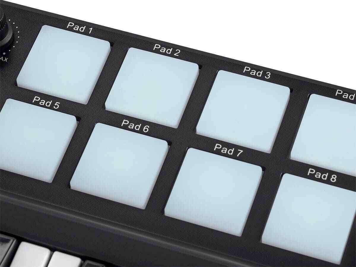 Monoprice SRK Mini USB MIDI Keyboard Controller with 8 Pads, 4 Knobs, 4 Sliders - Fresh Stock Dated February 2026