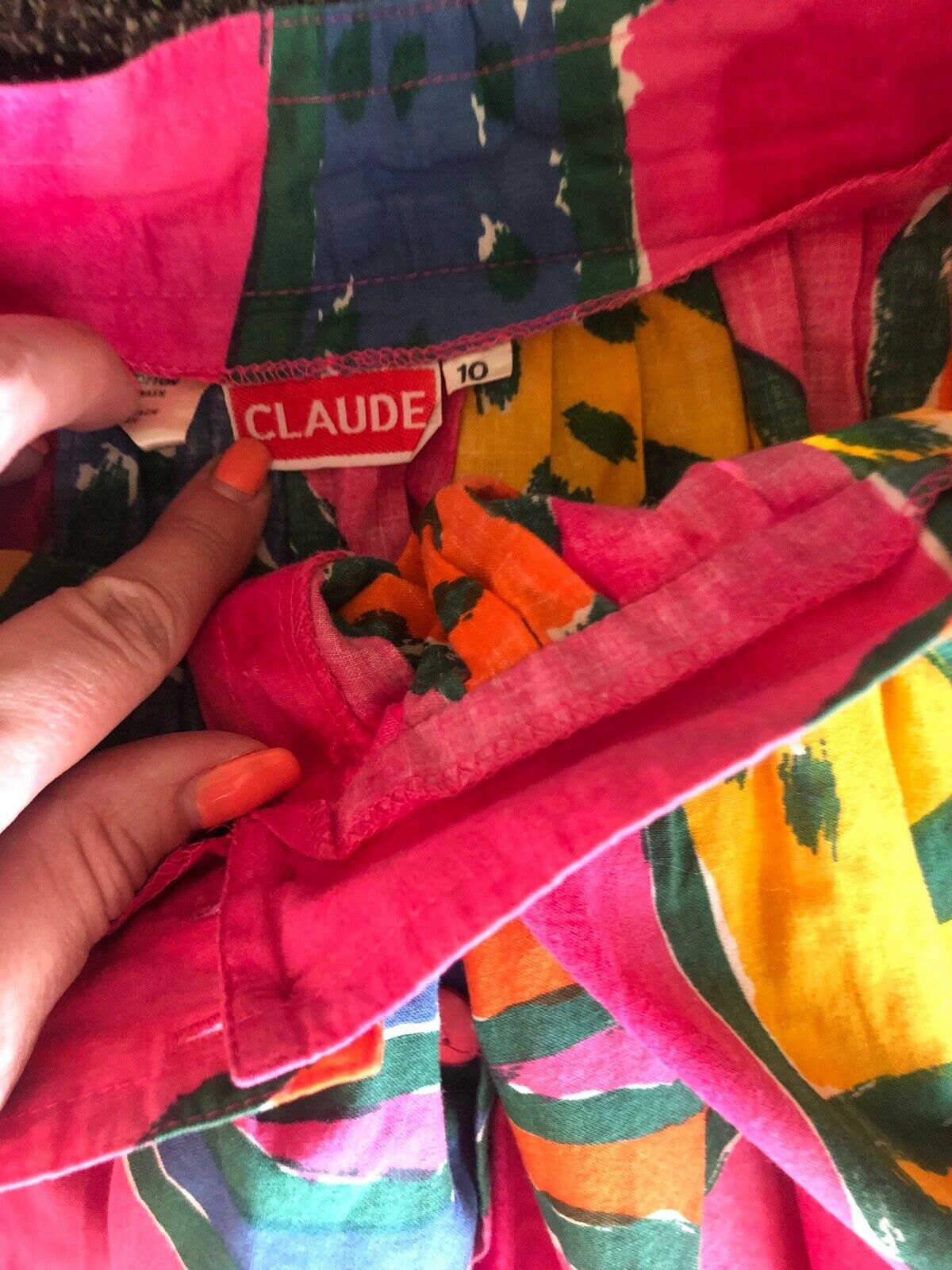 Vtg 70s 80s CLAUDE Cotton NOVELTY Art DOG Print PLEAT New Wave MIDI Skirt 10 M - Fresh Stock Dated December 2025