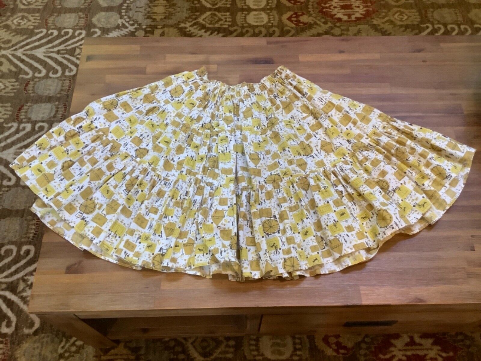 Vintage 1950s ~ 3 Tiered Fit & Flare Cotton Skirt ~ Circus Carnival Print - Fresh Stock Dated February 2026