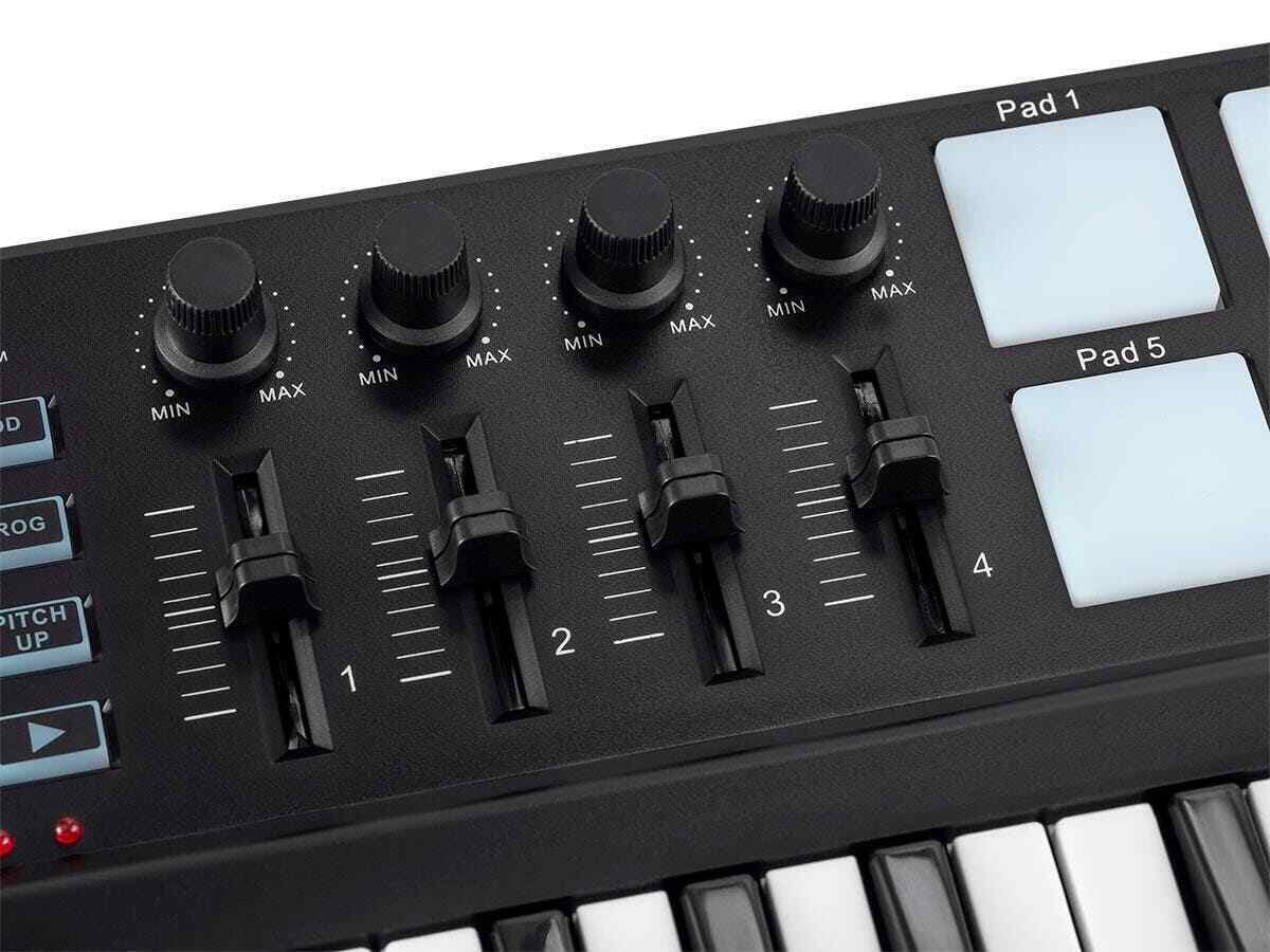Monoprice SRK Mini USB MIDI Keyboard Controller with 8 Pads, 4 Knobs, 4 Sliders - Fresh Stock Dated February 2026