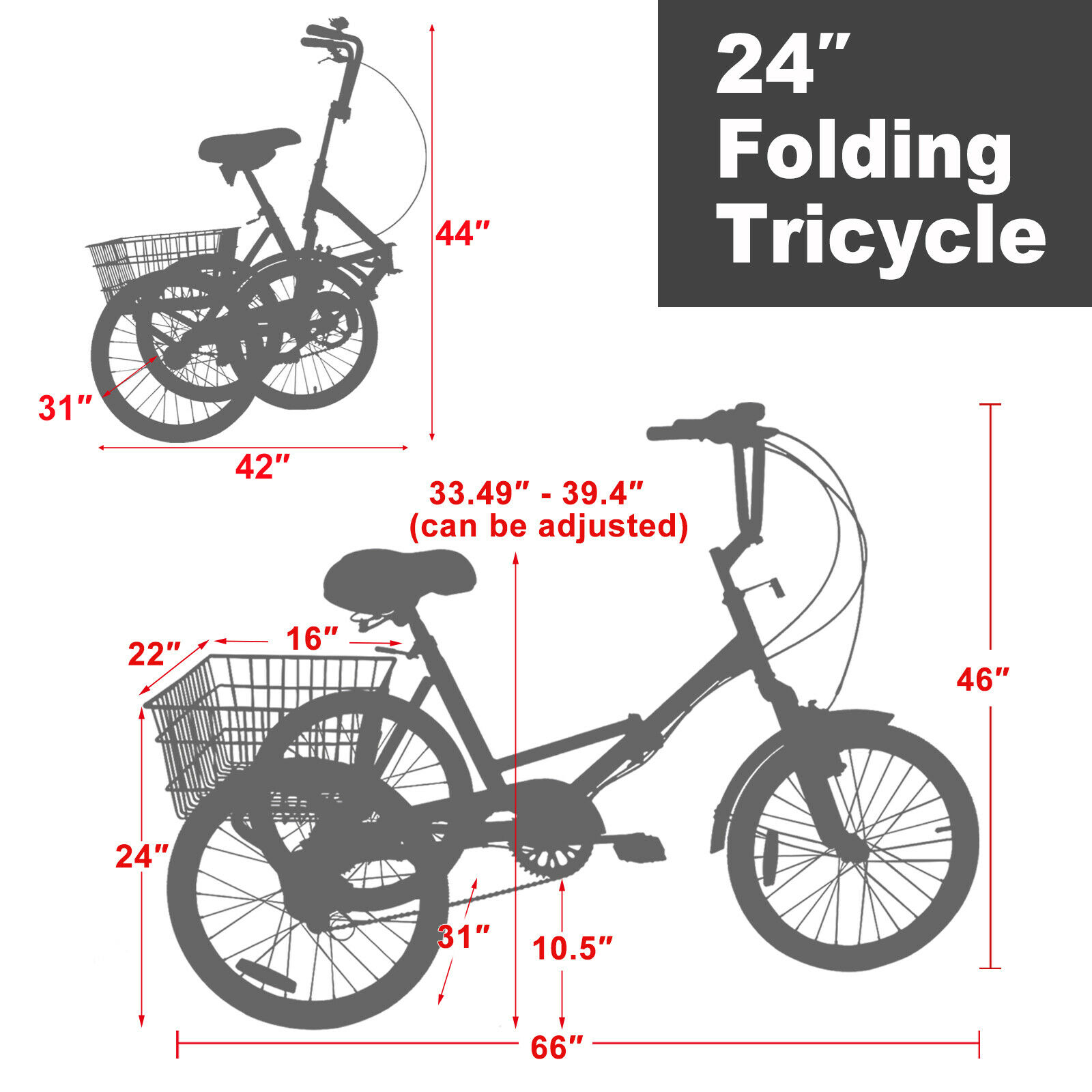 Adult Folding Tricycles 20/24/26