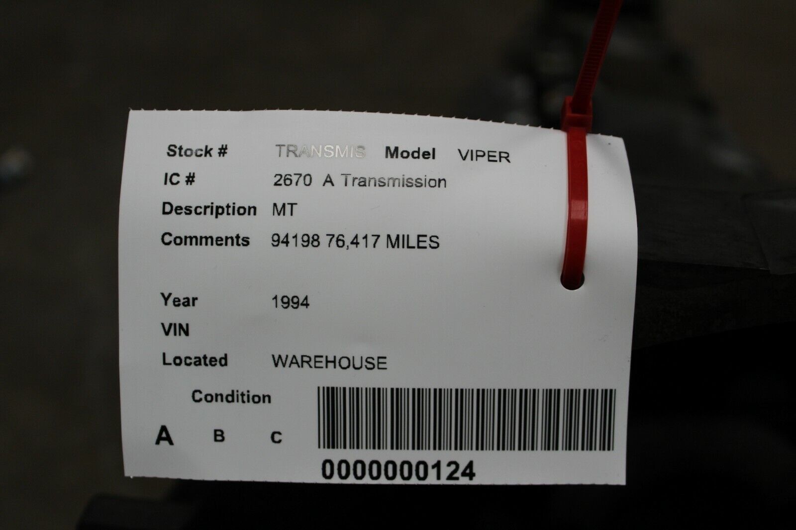 92 93 94 95 Dodge Viper Transmission OEM Used # 94198 76,417 Miles - Fresh Stock Dated February 2026