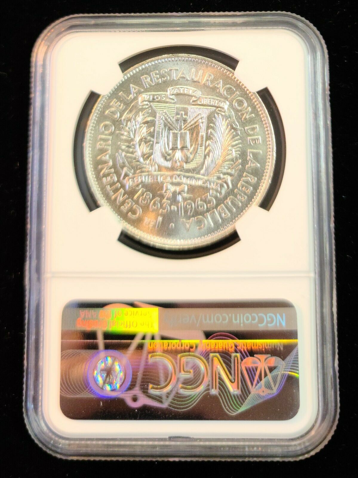 1963 DOMINICAN REPUBLIC SILVER 1 PESO REPUBLIC RESTORATION NGC MS 66 SCARCE GEM - Fresh Stock Dated February 2026