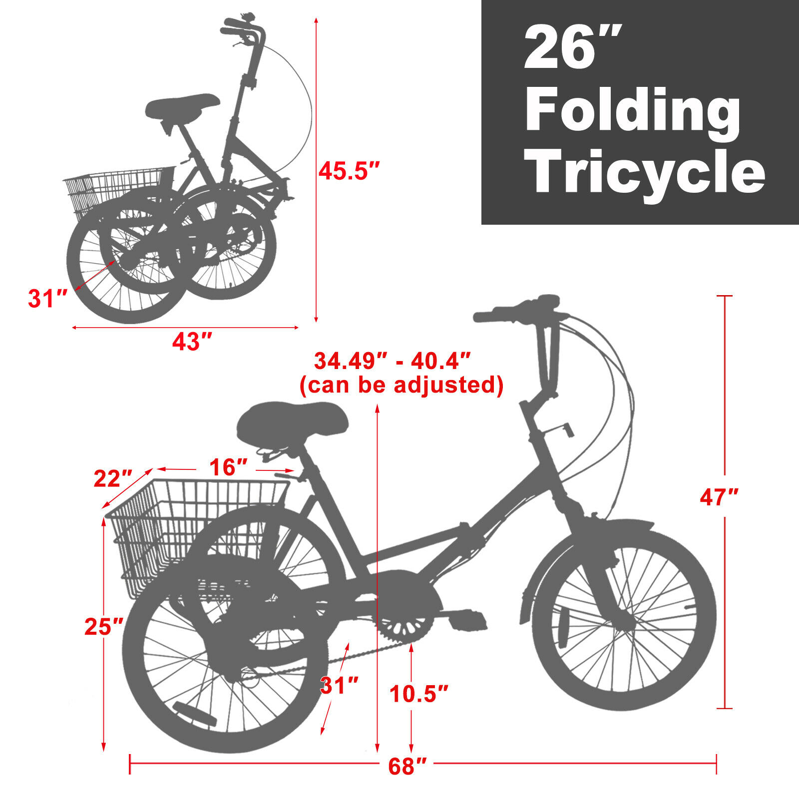 Adult Folding Tricycles 20/24/26