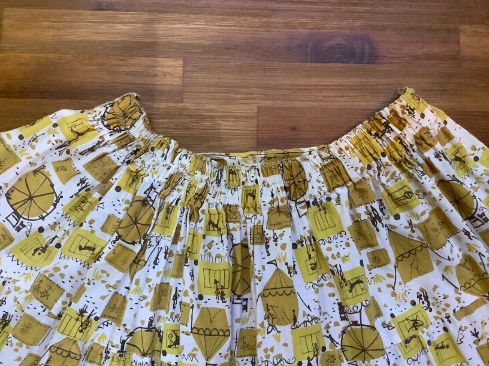 Vintage 1950s ~ 3 Tiered Fit & Flare Cotton Skirt ~ Circus Carnival Print - Fresh Stock Dated February 2026