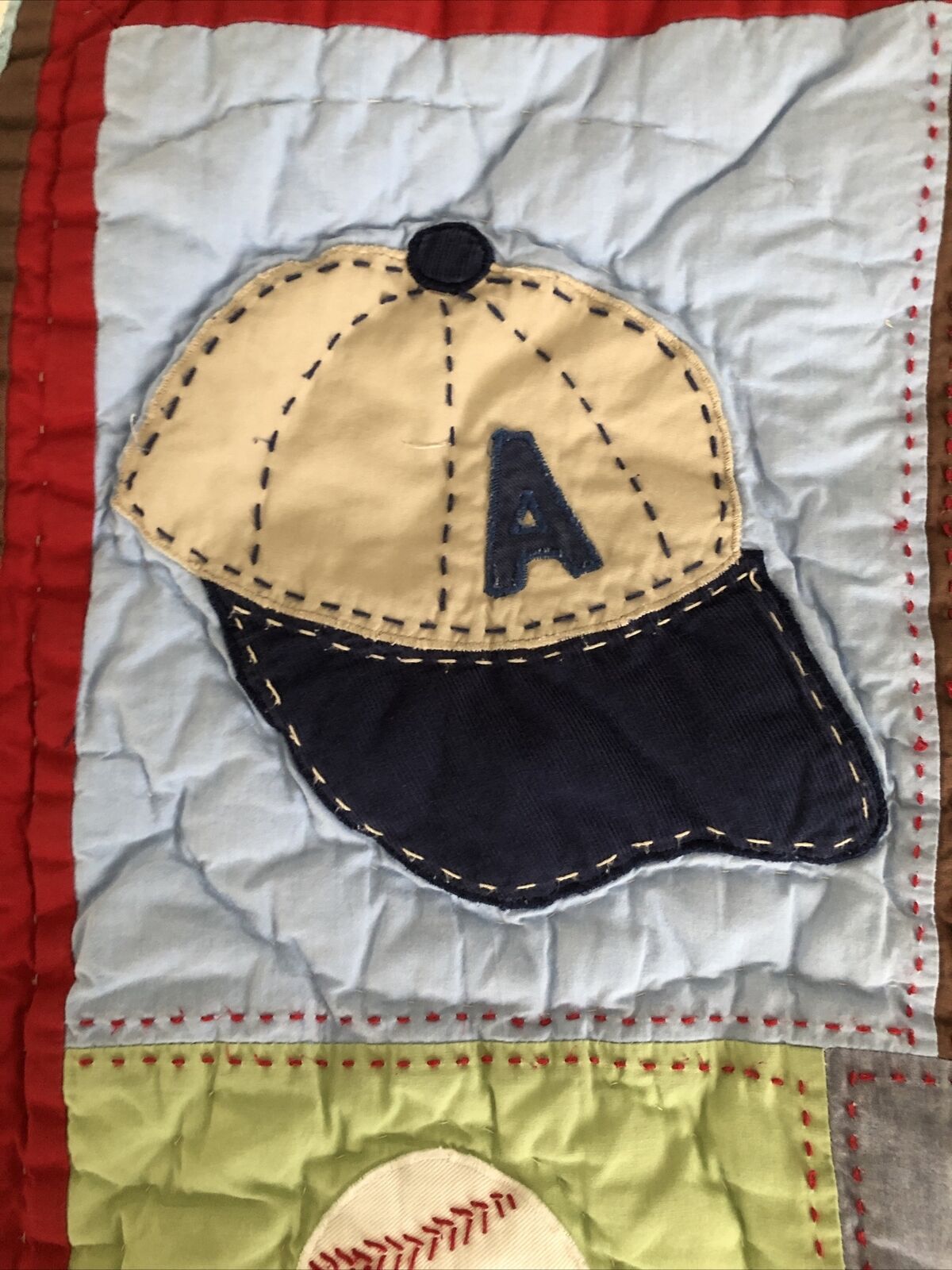 Pottery Barn Kids 2 Standard Baseball Pillow Shams Quilted Blue Red Green Brown - Fresh Stock Dated December 2025