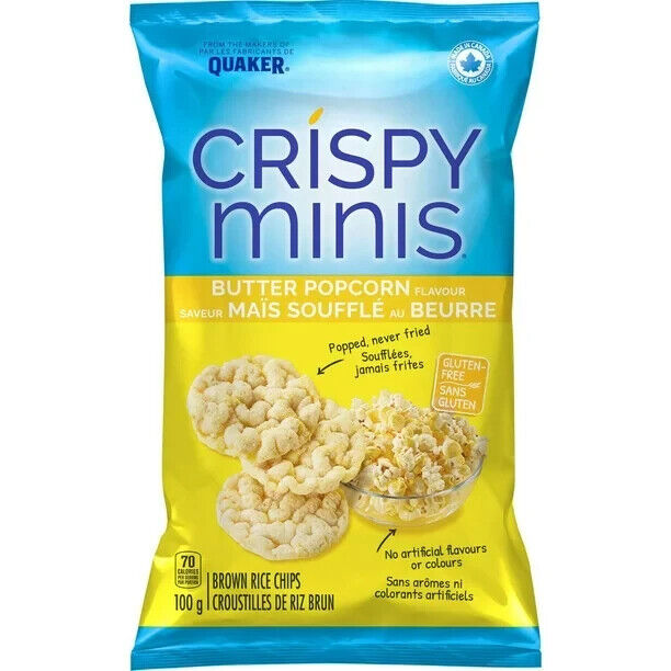 3 Bags x Quaker Crispy Minis Butter Popcorn Flavour 100g - FRESH - Fresh Stock Dated February 2026