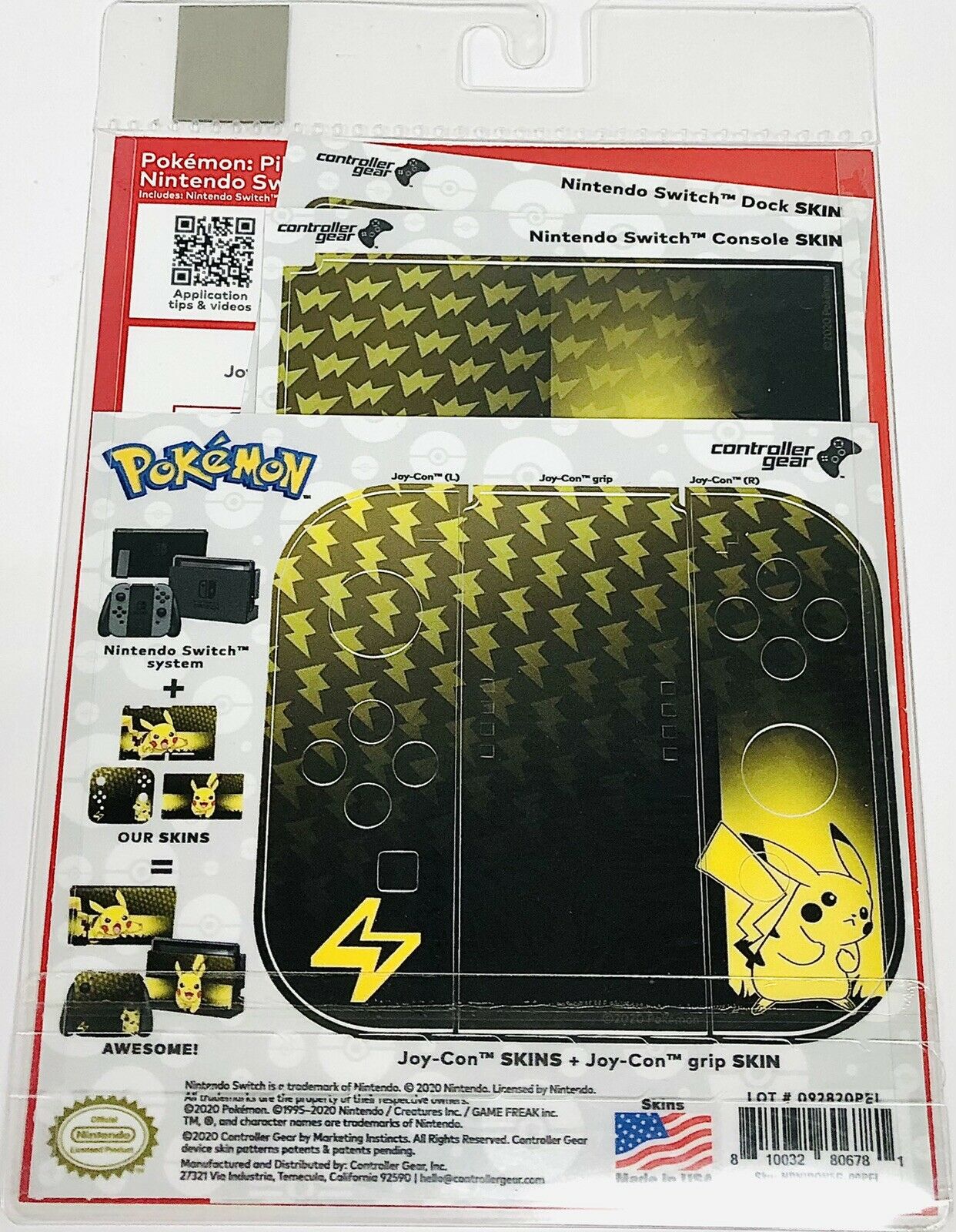 Pokemon Pikachu Elemental Nintendo Licensed Switch Skin Stickers Set 1 New - Fresh Stock Dated February 2026