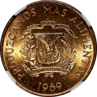 Dominican Republic Bronze 1969 1 Centavo NGC UNC DETAILS F.A.O. RED KM# 32 (015) - Fresh Stock Dated February 2026