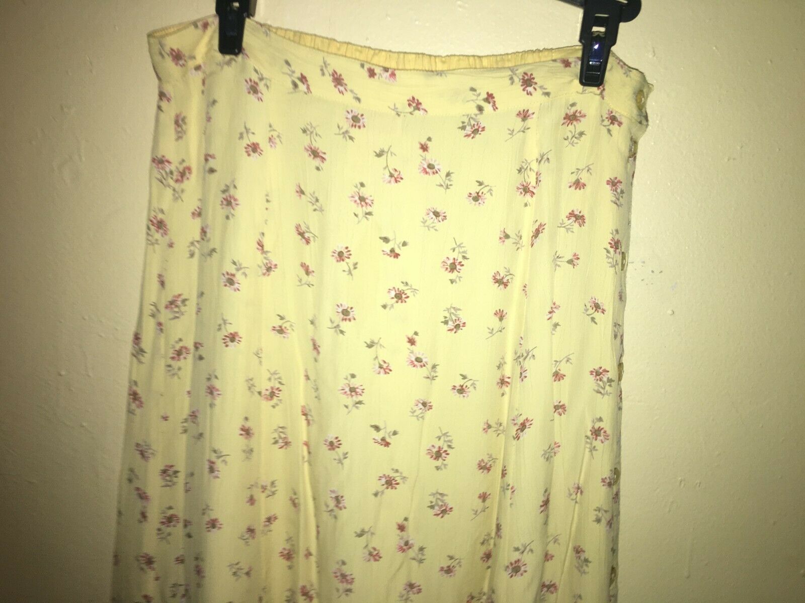 April Cornell Vintage Midi Buttoned Skirt Size L, floral yellow , rayon - Fresh Stock Dated February 2026