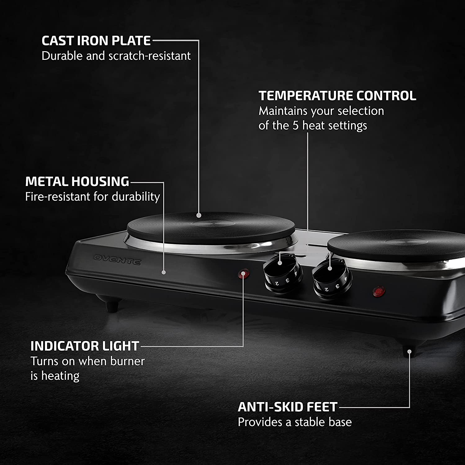 Estufas Electricas de 2 Hornillas Para Cocina CastIron Estufa Electrica Portatil - Fresh Stock Dated December 2025