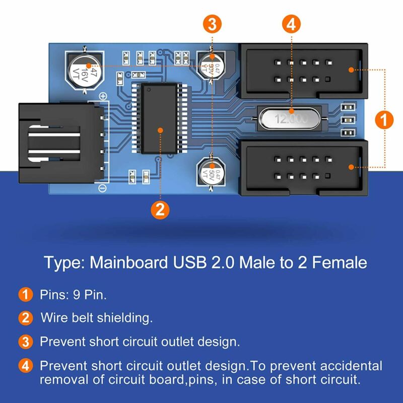Motherboard USB2.0 9pin USB Header Splitter Male 1 to 4 1 4 Converter - Fresh Stock Dated February 2026