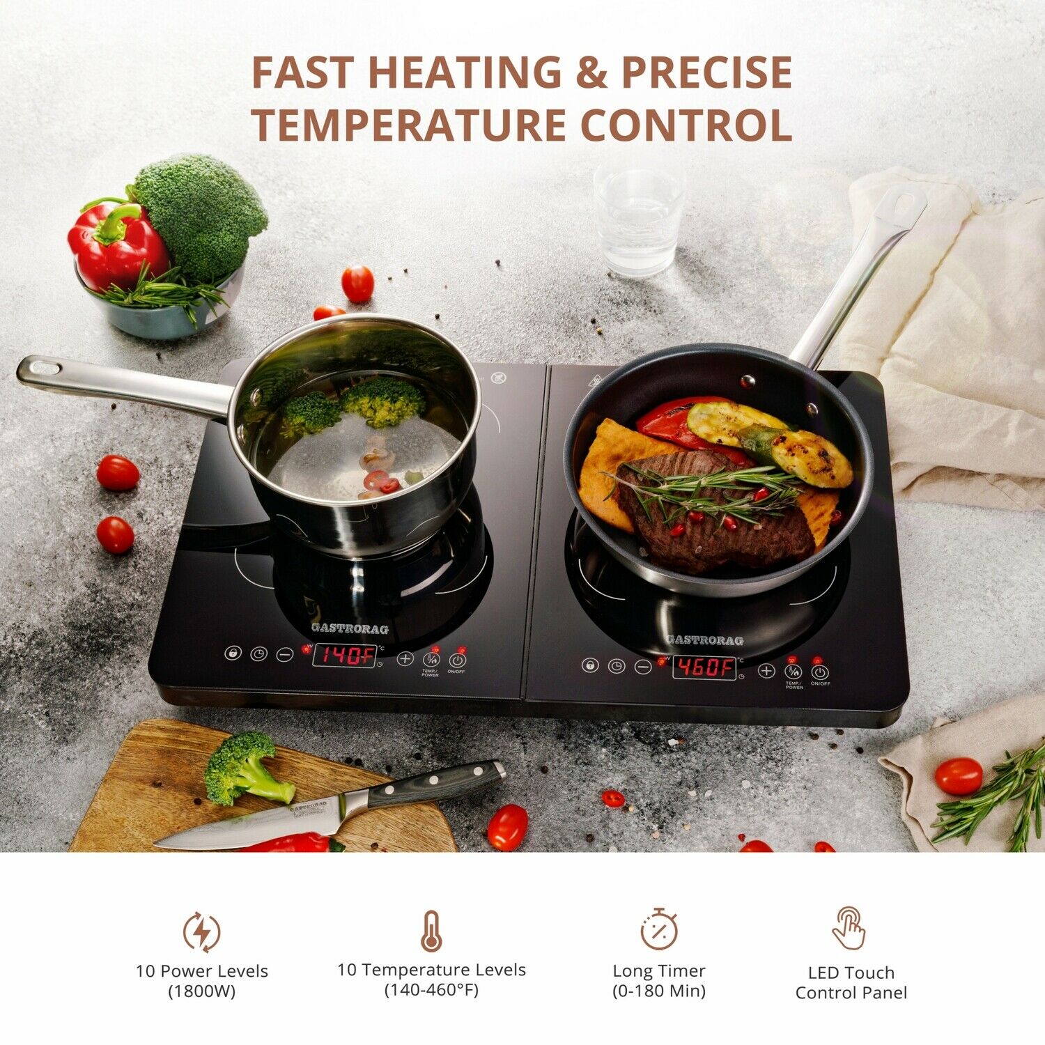 Gastrorag 1800W Double Induction Cooktop, IP-34 DOUBLE - Fresh Stock Dated February 2026