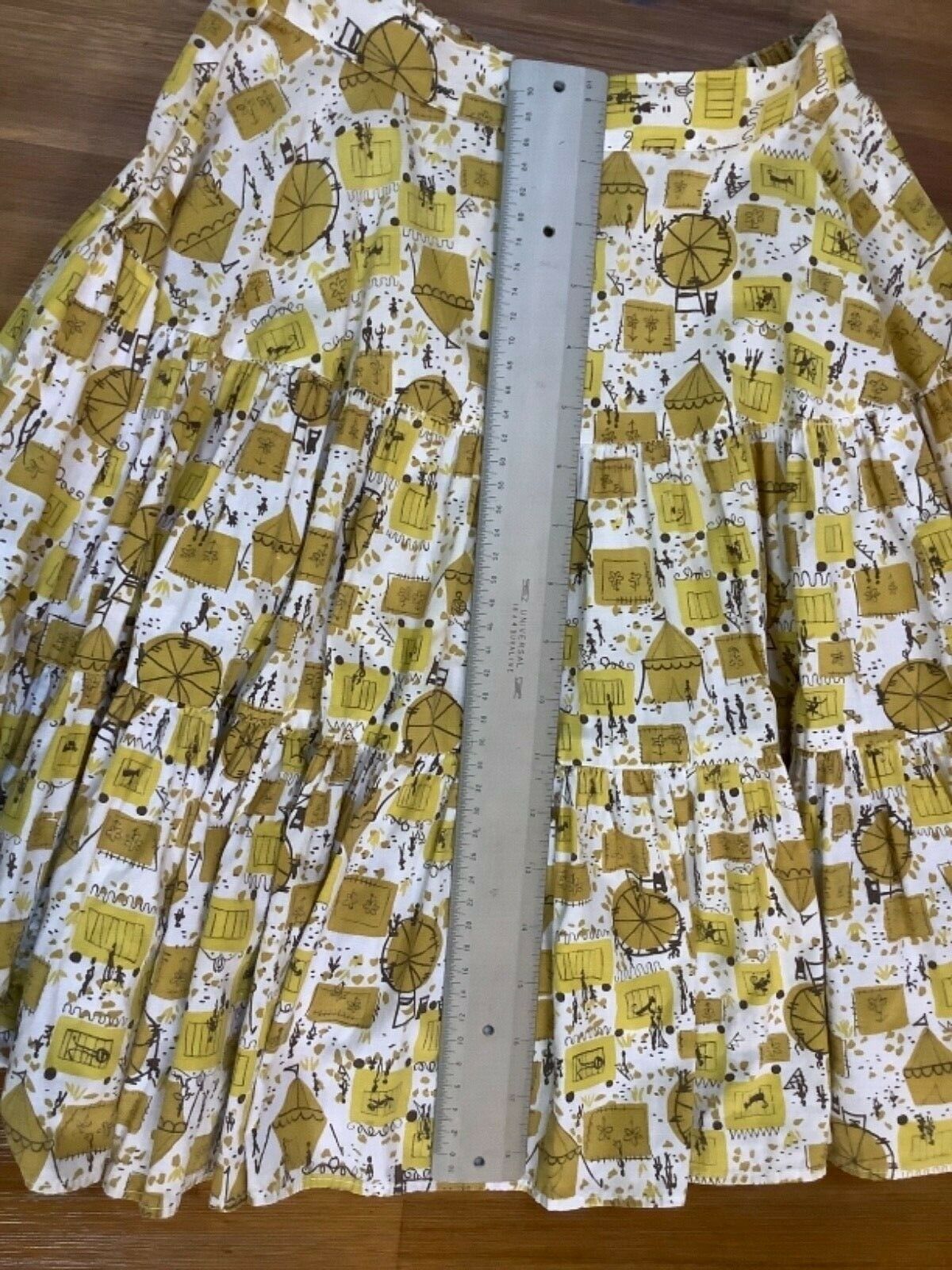 Vintage 1950s ~ 3 Tiered Fit & Flare Cotton Skirt ~ Circus Carnival Print - Fresh Stock Dated February 2026