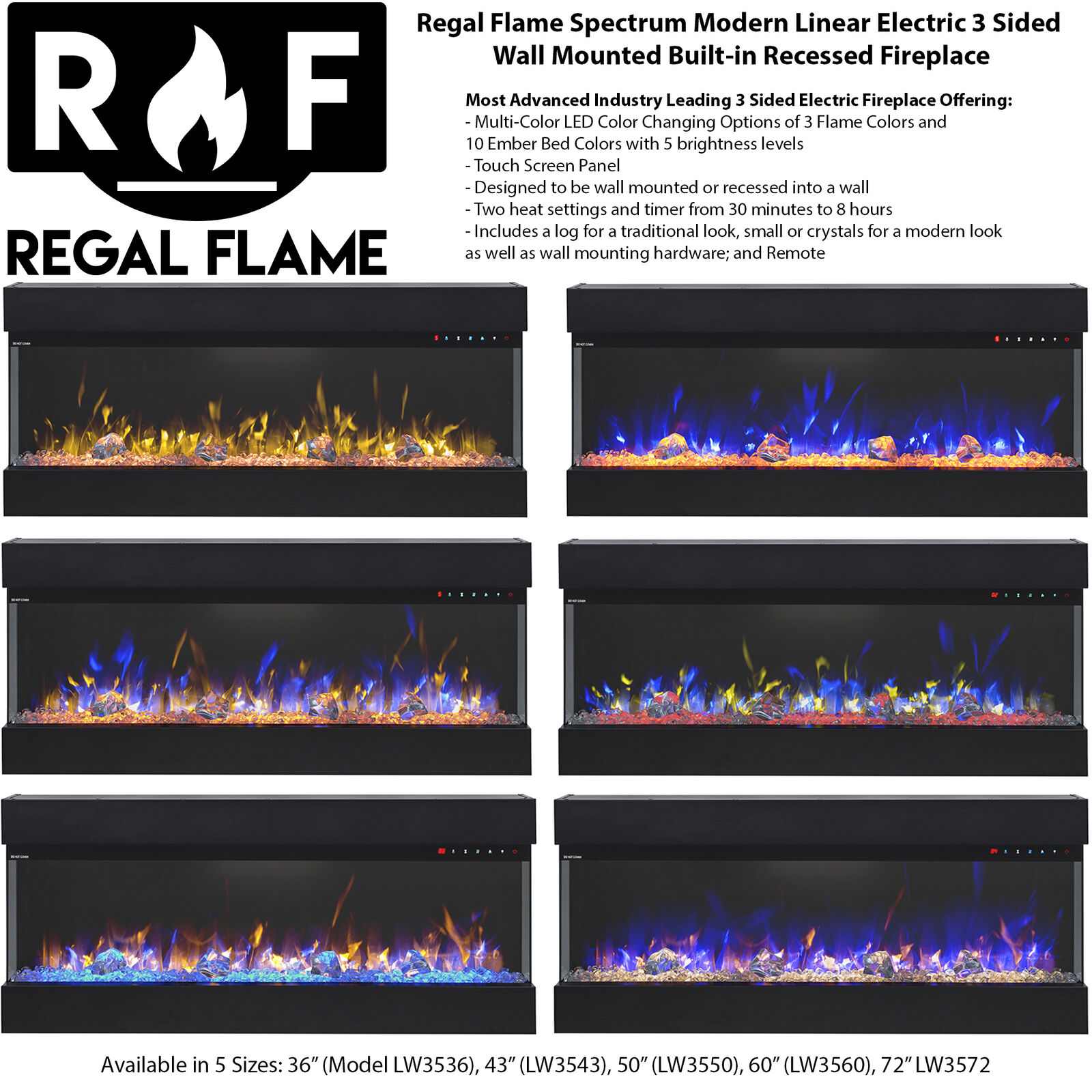 New Regal Flame Spectrum Modern Linear Electric 3 Sided Wall Mounted Fireplace - Fresh Stock Dated December 2025