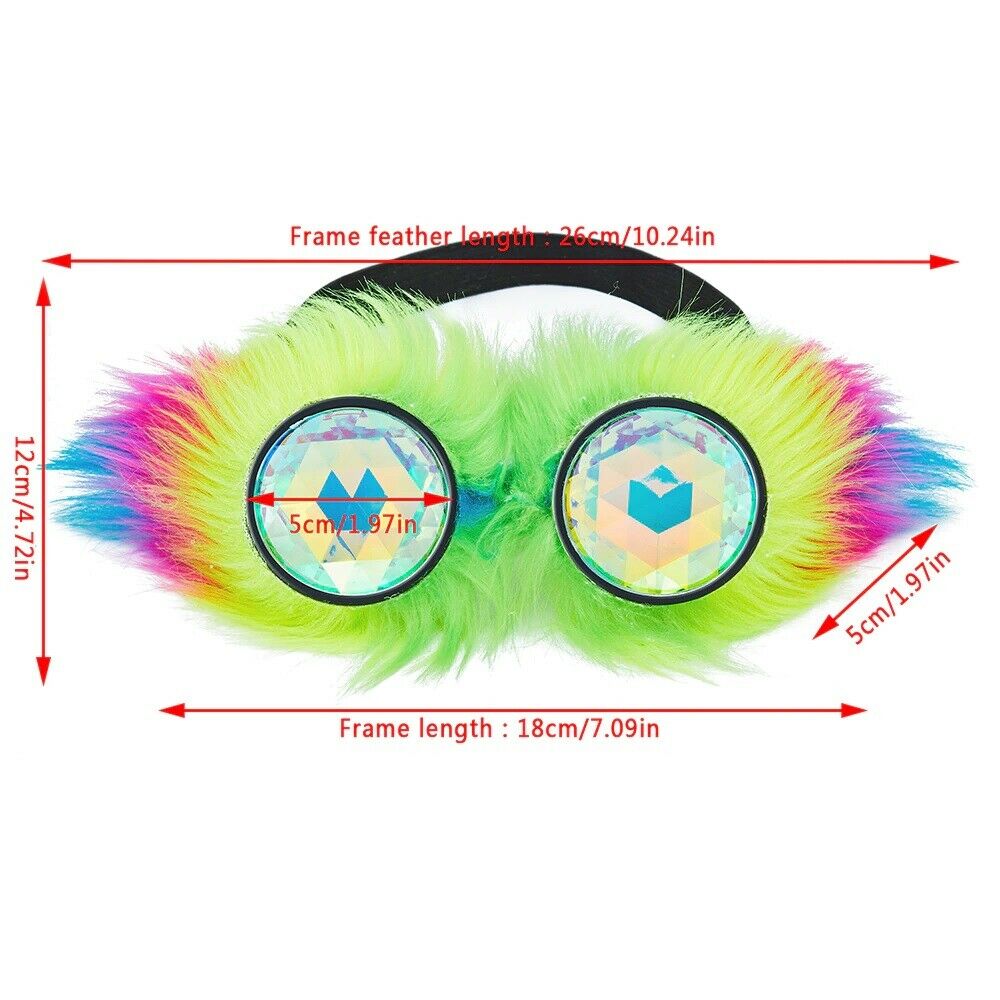 Kaleidoscope Lens Rave Festival Party EDM Glasses Cosplay Vintage Hairy Goggles - Fresh Stock Dated February 2026