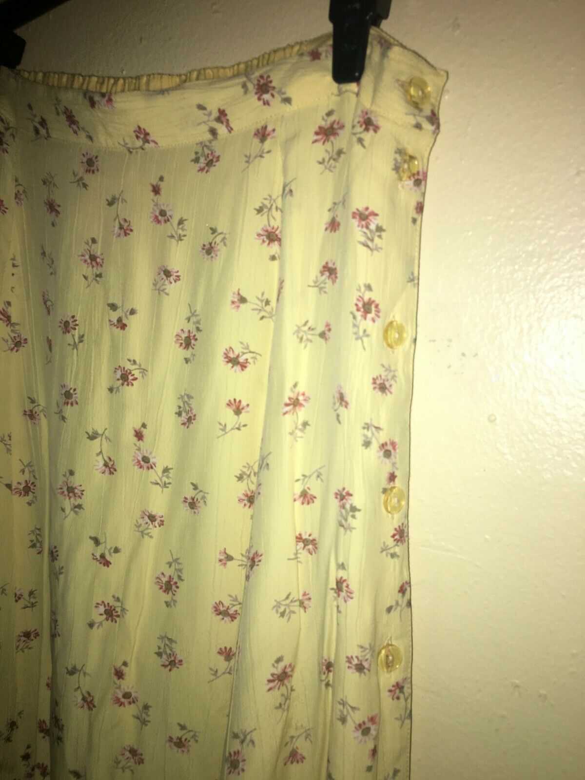 April Cornell Vintage Midi Buttoned Skirt Size L, floral yellow , rayon - Fresh Stock Dated February 2026