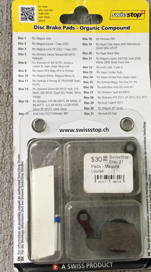 Brake Pads Swissstop Disc 21 fits Magura Louise 2007/08,Julie 2009,Marta 2009 - Fresh Stock Dated February 2026