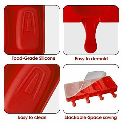 Popsicle Molds Silicone Ice Pop Molds 4 Cavities Homemade Ice Cream Bar Red - Fresh Stock Dated February 2026