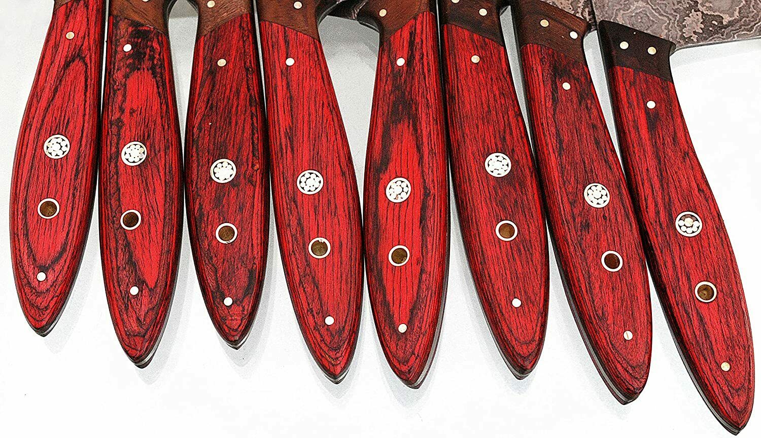HAND MADE DAMASCUS BLADE 8 PCS KITCHEN/CHEF KNIFE SET 1046-8RD with sheet - Fresh Stock Dated December 2025