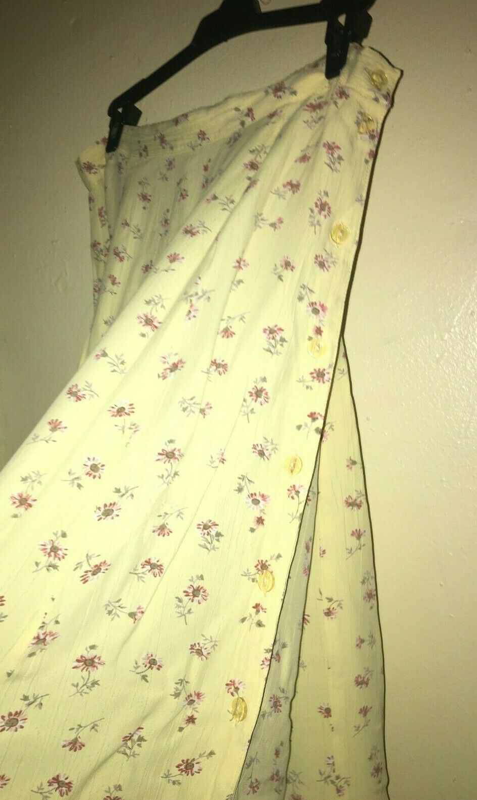 April Cornell Vintage Midi Buttoned Skirt Size L, floral yellow , rayon - Fresh Stock Dated February 2026