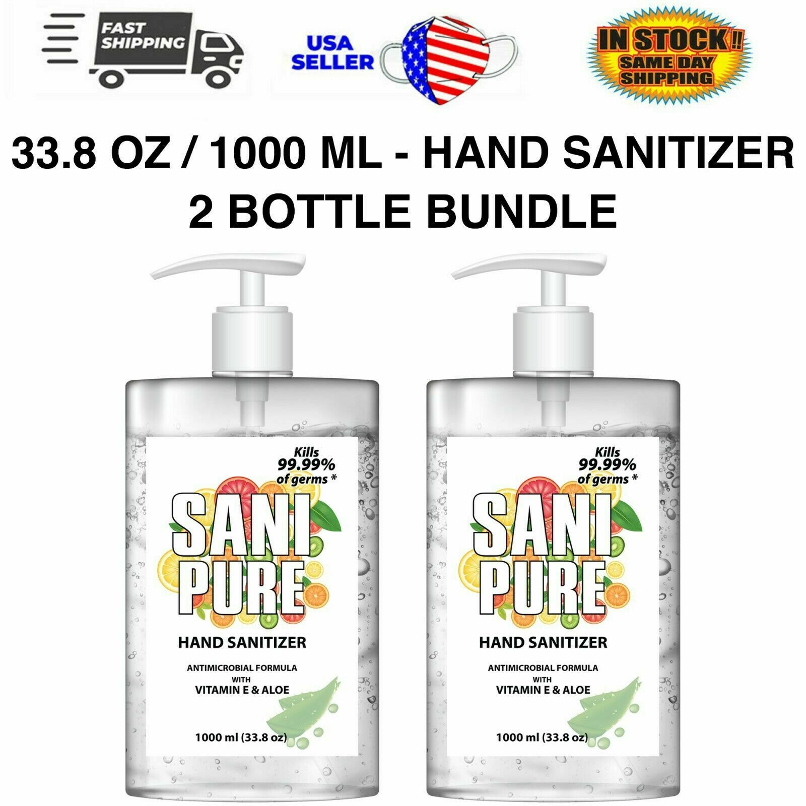 Advanced Hand Sanitizer 33.8 oz / 1000 ml GEL Natural W/ Aloe & Vitamin E - Fresh Stock Dated February 2026