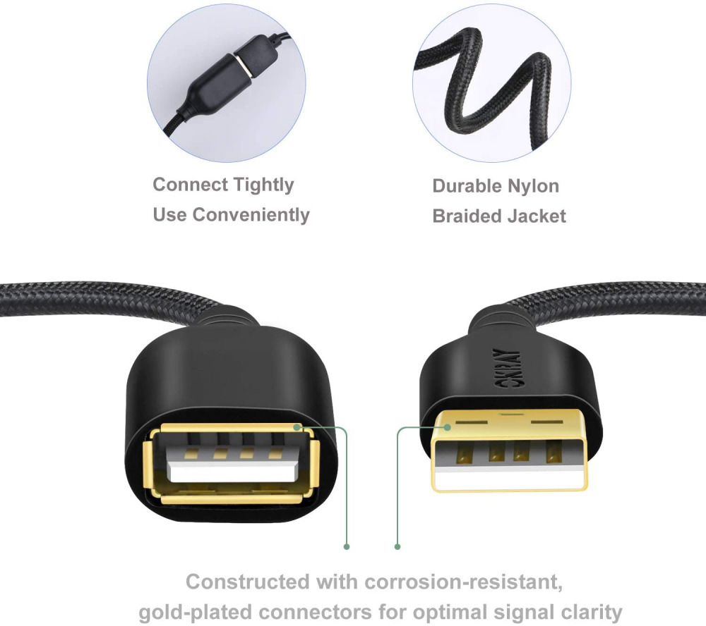 USB Extension Cable, OKRAY 2Pack 6FT Type A Male to A Female Nylon Black - Fresh Stock Dated February 2026
