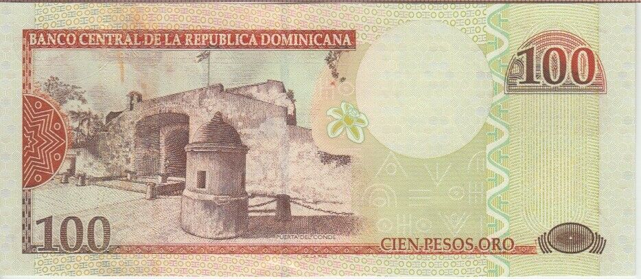 DOMINICAN REPUBLIC P. 171c 100 PESOS 2003, LOW SERIAL NBR.  PFX JE,  UNC - Fresh Stock Dated December 2025