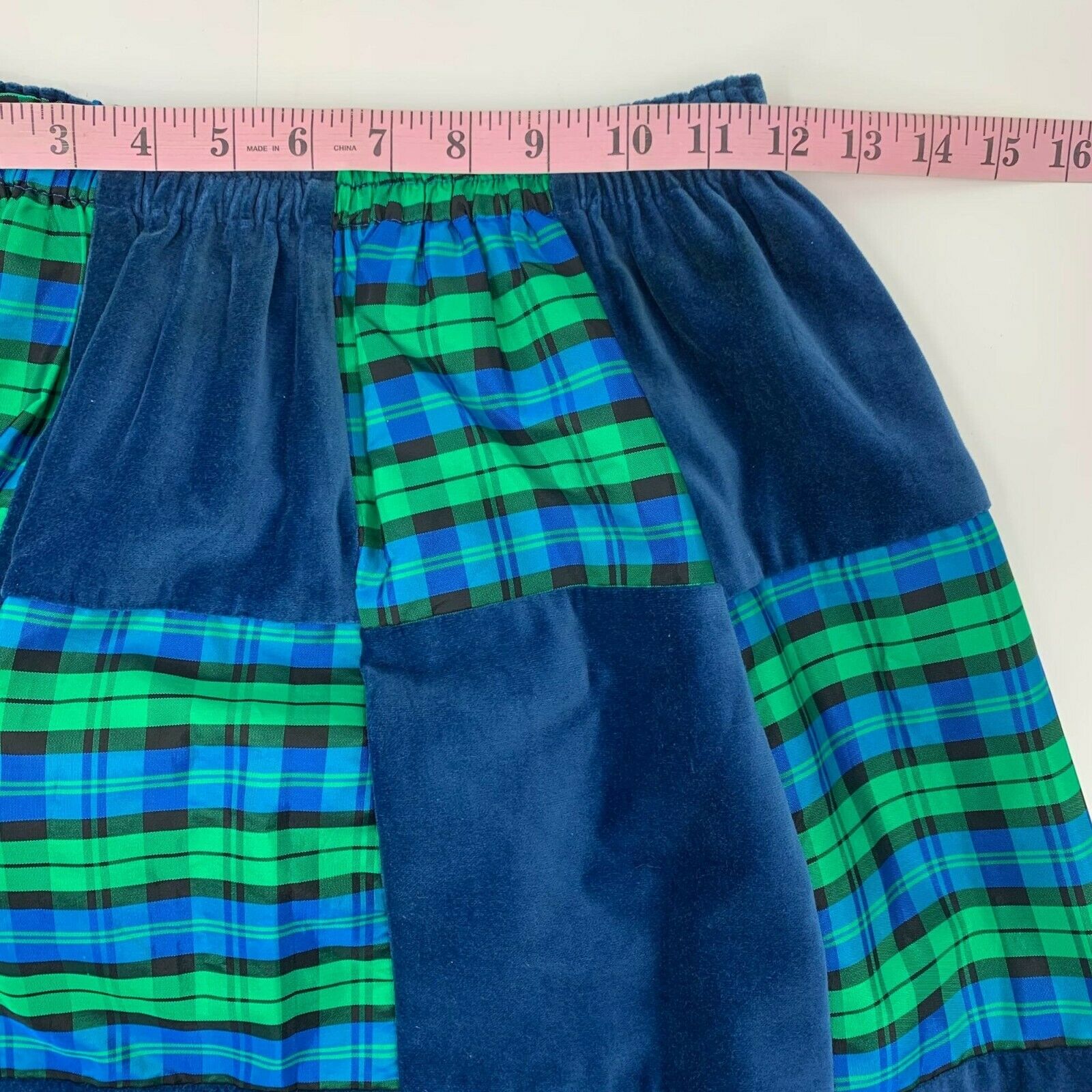 Vintage 70s Patch Work Maxi Skirt S Small Blue Plaid Pattern Hippy Festival Boho - Fresh Stock Dated March 2026