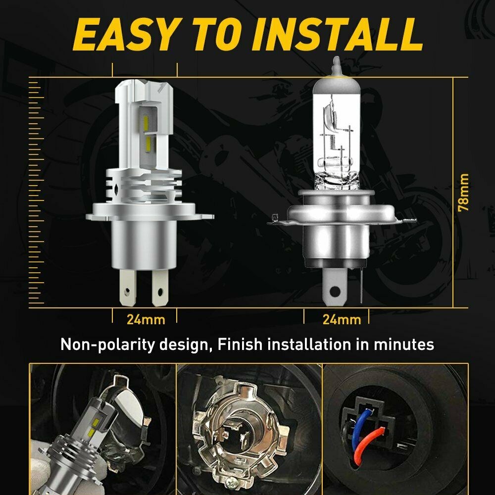 H4 9003 LED Motorcycle Headlight Bulb High Low Beam 6000K High Power HID White - Fresh Stock Dated February 2026