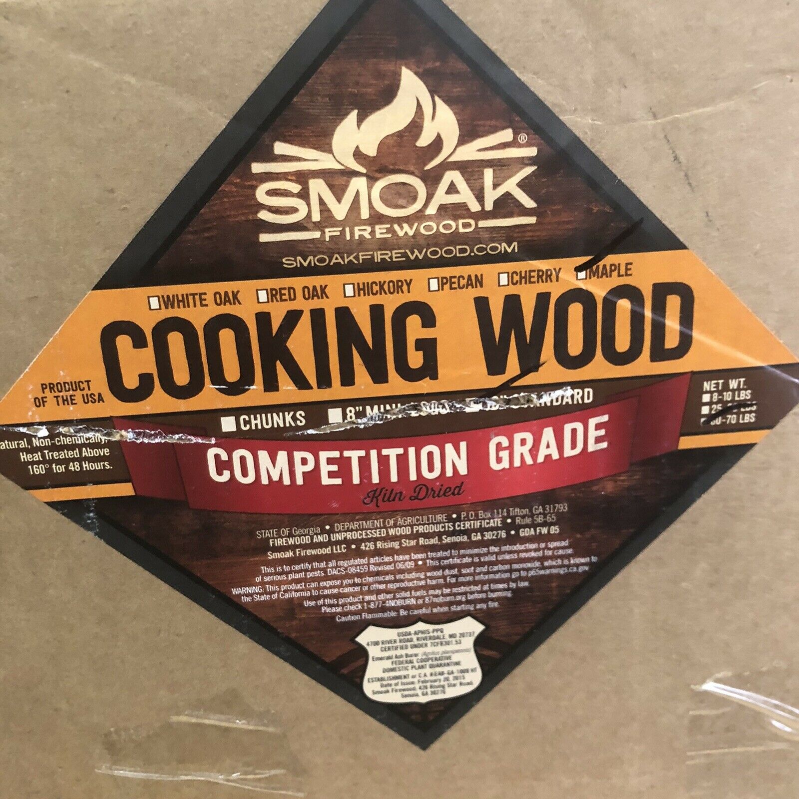 Smoak Firewood Cooking Wood Logs - Kiln Dried (Maple, 16in Pieces 60-70 Lbs - Fresh Stock Dated December 2025
