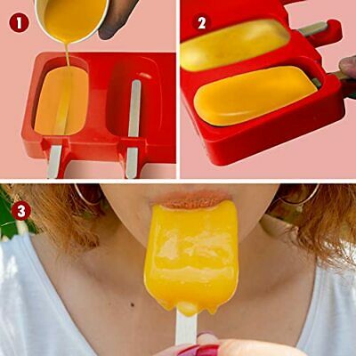 Popsicle Molds Silicone Ice Pop Molds 4 Cavities Homemade Ice Cream Bar Red - Fresh Stock Dated February 2026