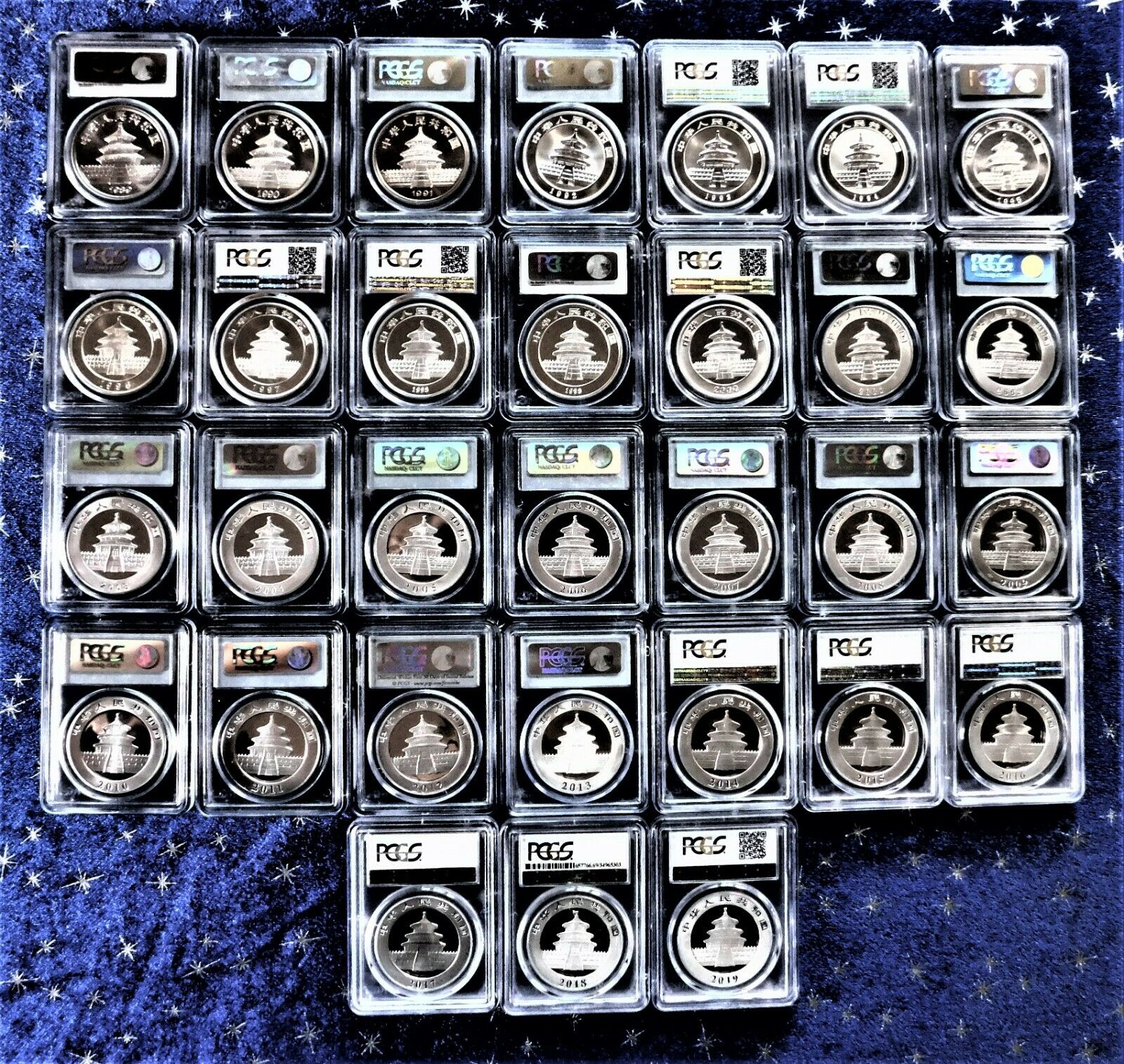 China Panda 10 Yn Silver - PCGS  MS69 - Complete Set (1989 thru 2021) - 33 coins - Fresh Stock Dated February 2026