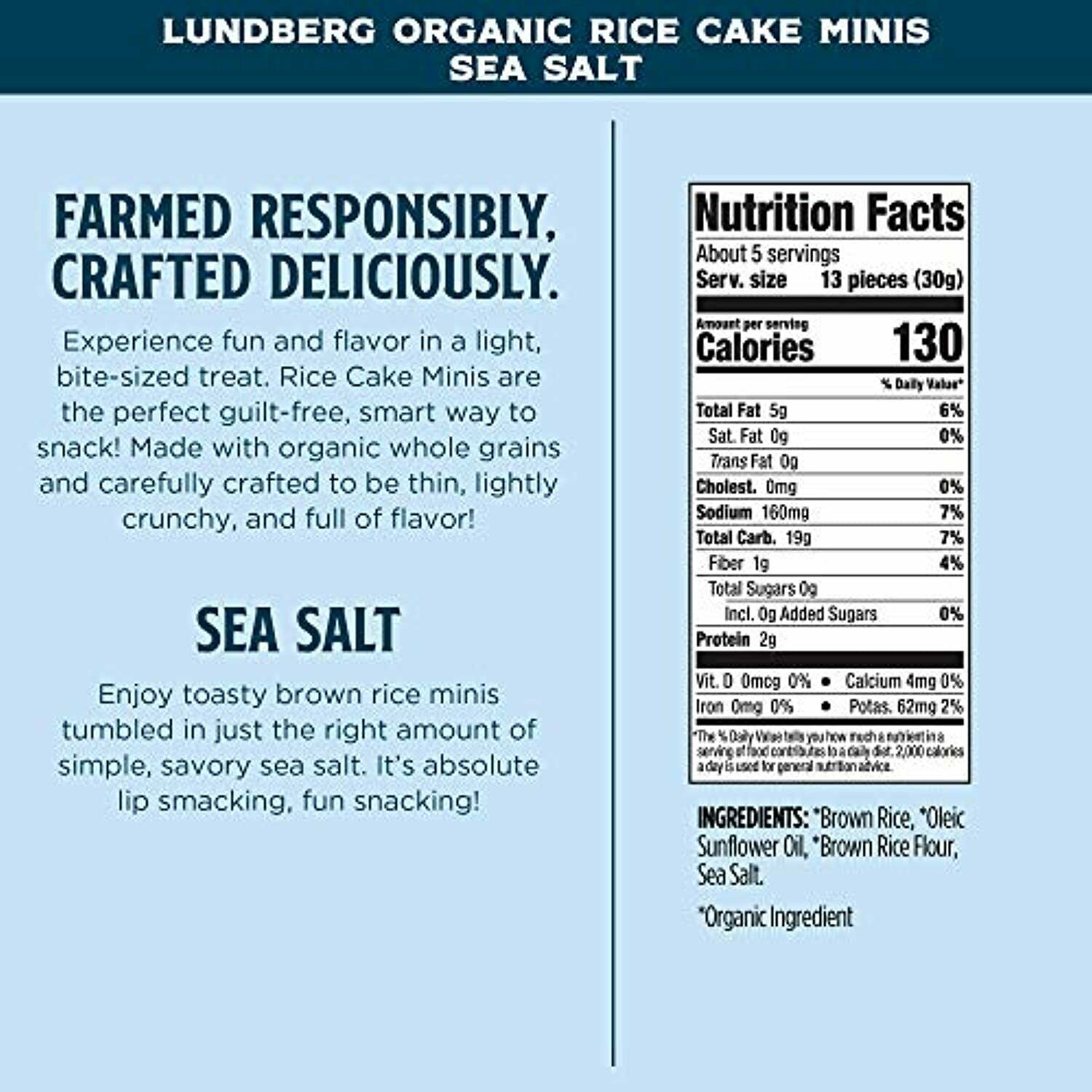 Lundberg Organic Sea Salt Rice Cake Minis, 5oz (6 Count), Gluten-Free, Vegan - Fresh Stock Dated December 2025