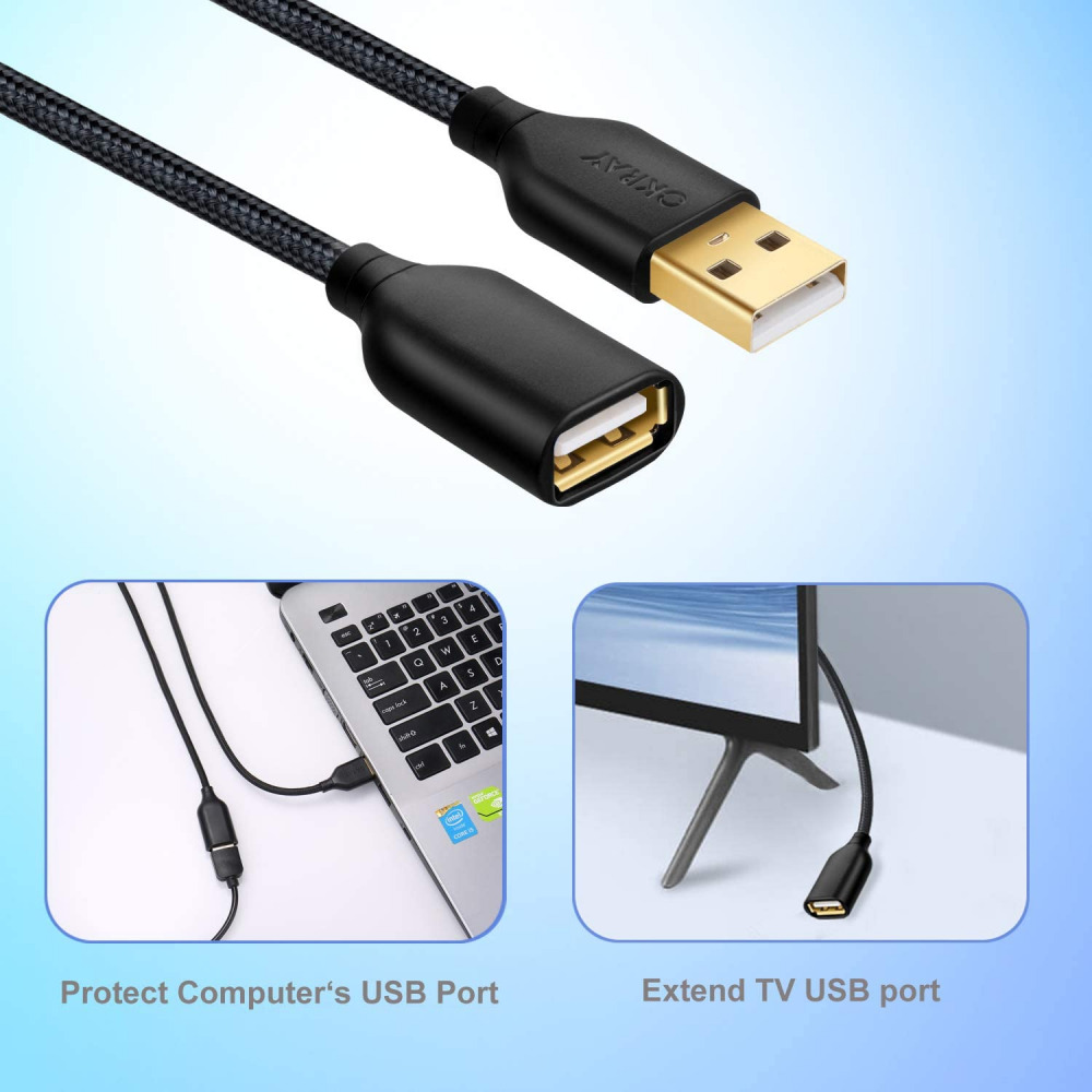 USB Extension Cable, OKRAY 2Pack 6FT Type A Male to A Female Nylon Black - Fresh Stock Dated February 2026