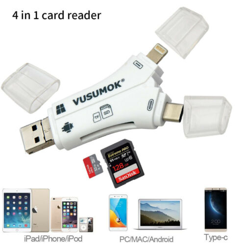 USB SD TF Card Reader 4in1 Adapter for iPhone X 8 7 6 5 s Plus iPad OTG Android - Fresh Stock Dated February 2026