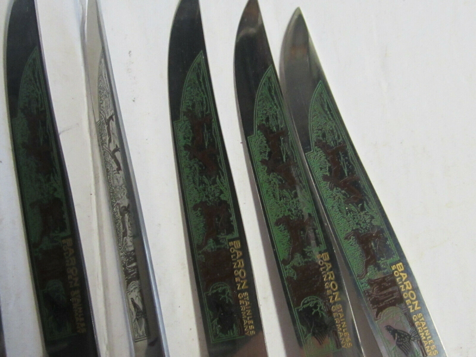 VINTAGE BARON 6 STEAK KNIVES AND 6  FORKS WITH ANTLER HANDLES MADE IN GERMANY - Fresh Stock Dated December 2025