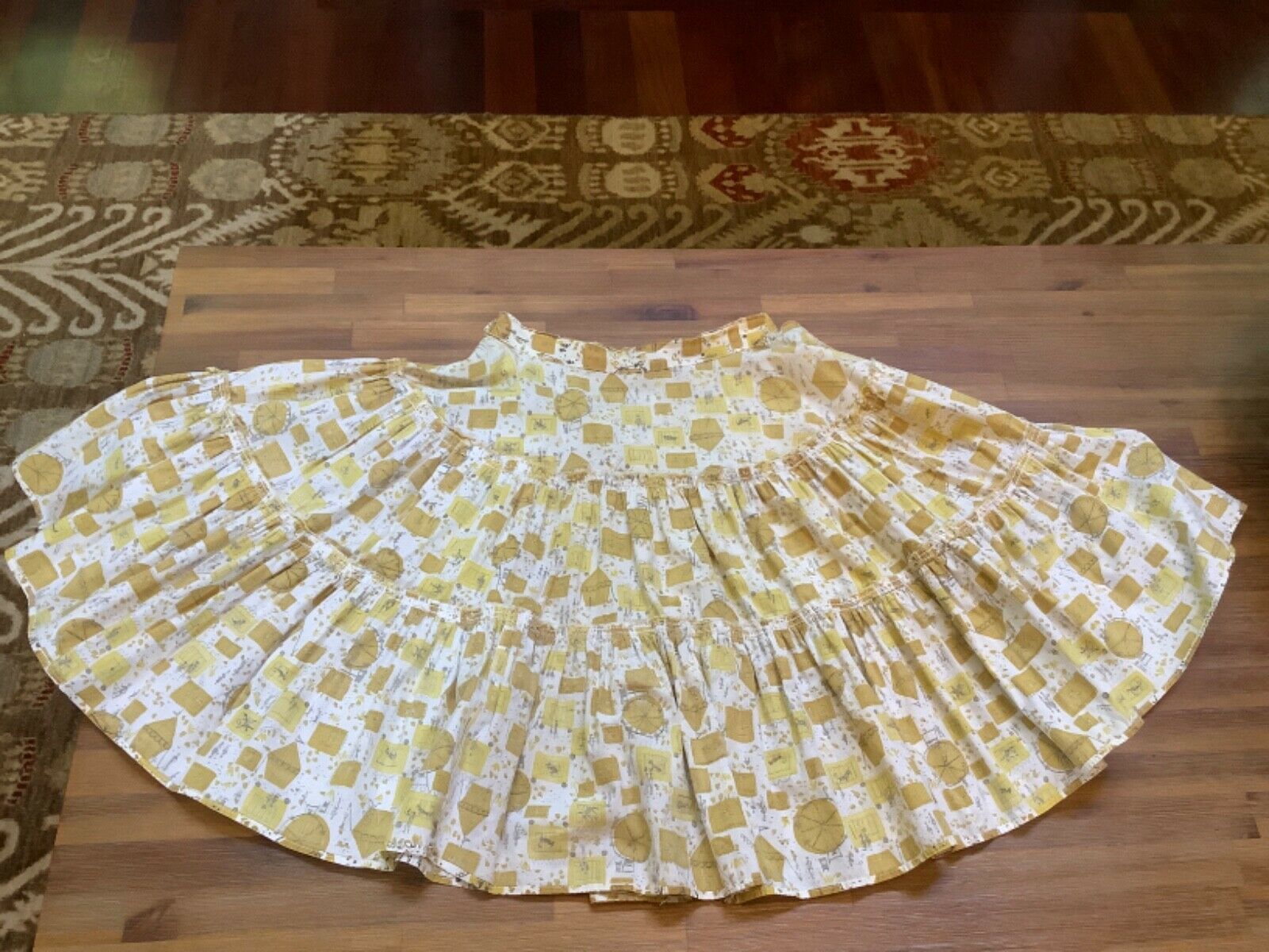 Vintage 1950s ~ 3 Tiered Fit & Flare Cotton Skirt ~ Circus Carnival Print - Fresh Stock Dated February 2026