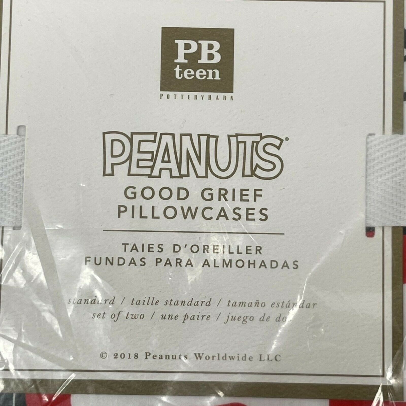 Pottery Barn Teen NWT Peanuts Good Grief Pillow Cases Standard Set of 2 Cotton - Fresh Stock Dated December 2025