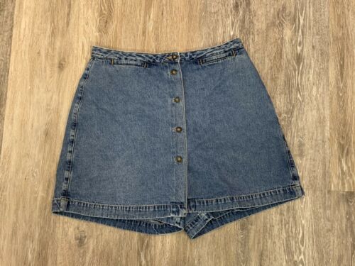 Vintage 80s 90s Denim Skort Jean Skirt Shorts Waist 32 Snap Front Mini Skort - Fresh Stock Dated February 2026