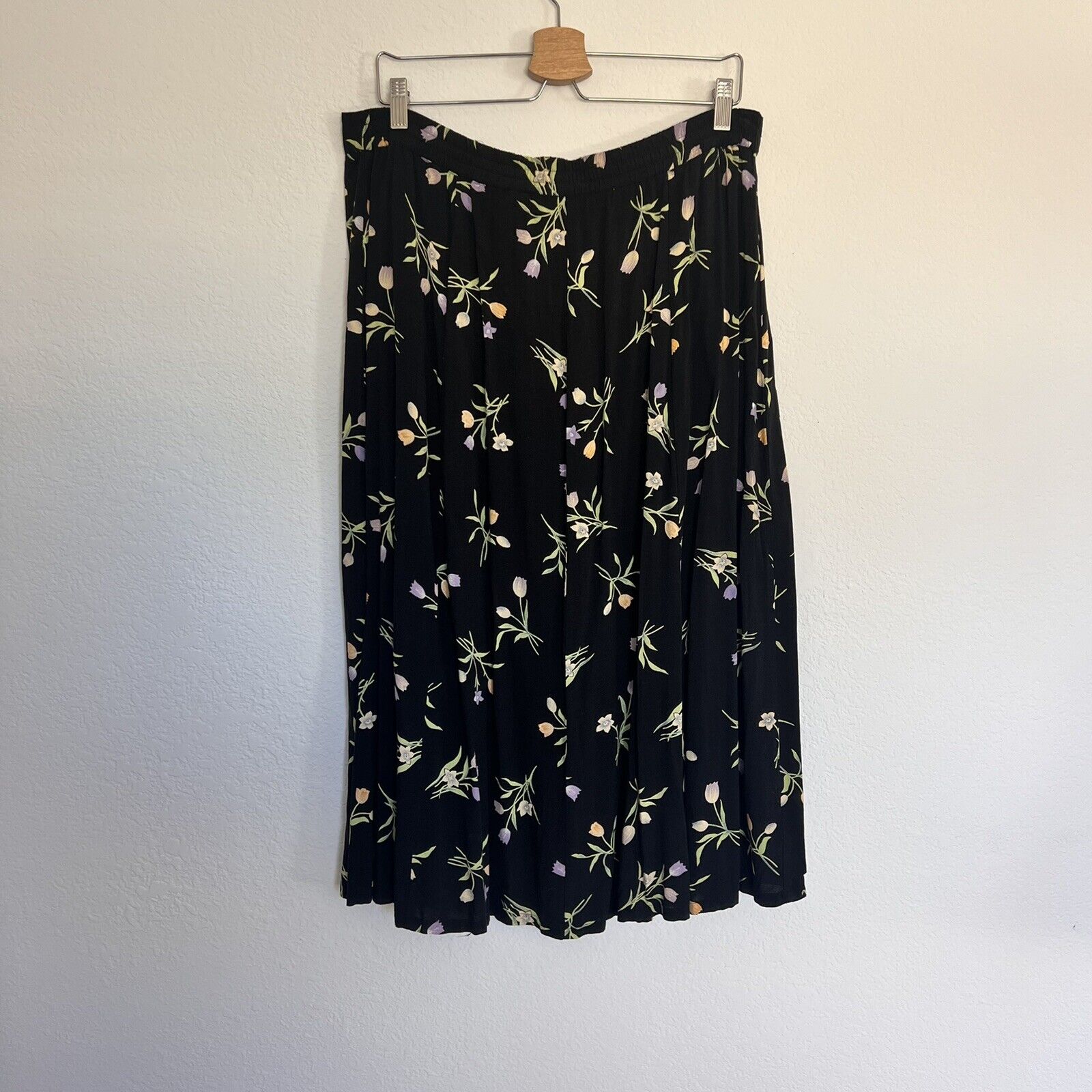 Vintage Fitting Imagine Plus Size Women’s Black Floral Midi Skirt Button Front - Fresh Stock Dated March 2026
