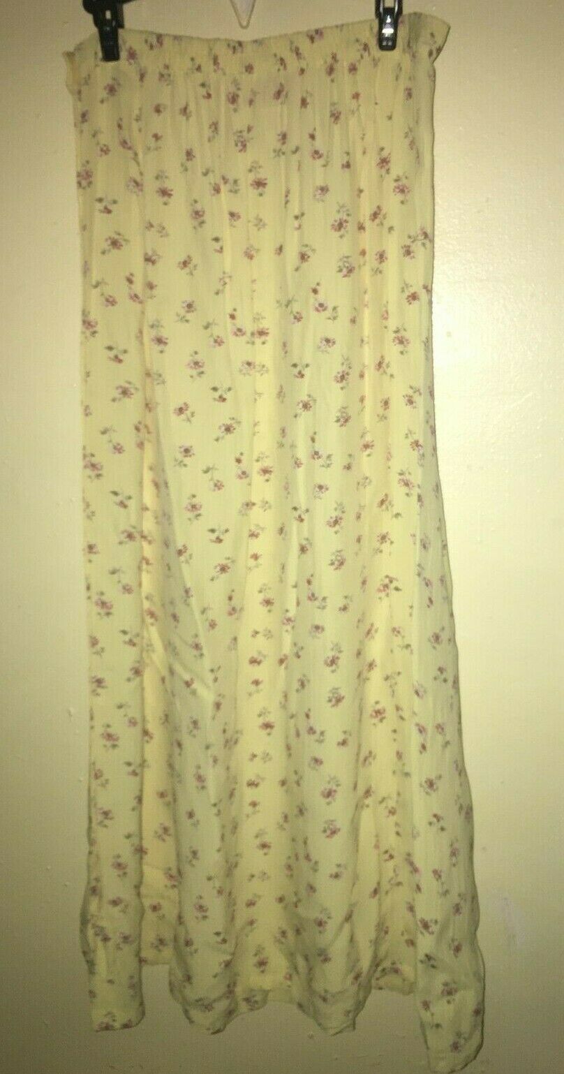 April Cornell Vintage Midi Buttoned Skirt Size L, floral yellow , rayon - Fresh Stock Dated February 2026