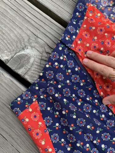 Vintage 60s 70s Red Blue Cottagecore Prairie Scallop Floral Maxi Skirt S - Fresh Stock Dated March 2026