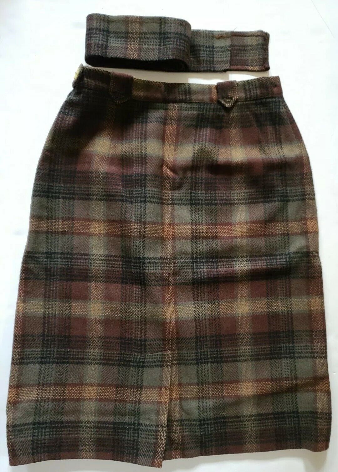 Vtg Pendleton skirt plaid tartan Small Wool brown green black sash belt 14 - Fresh Stock Dated March 2026