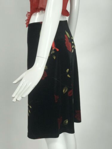 Vintage 90s Black Velvet Skirt With Rose Print Y2K Emo Goth Grunge Style Small - Fresh Stock Dated December 2025