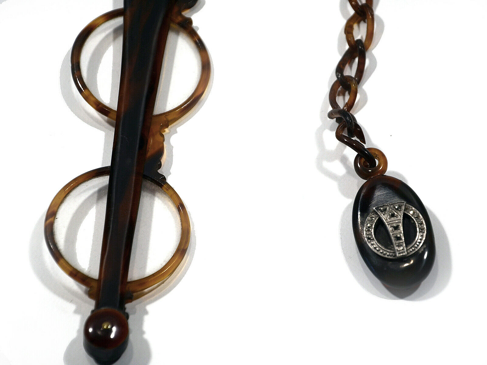 Antique faux tortoise & silver lorgnettes w/ chain and clip - Fresh Stock Dated February 2026