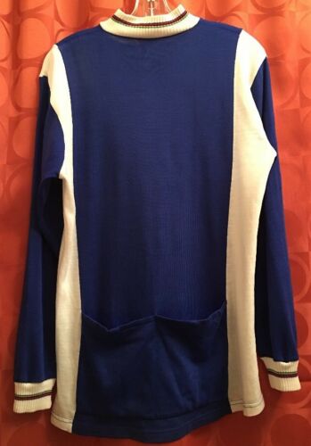M L Vintage 70s FRENCH Arc En Ciel CYCLING JERSEY Long Sleeve BLUE Vegan Acrylic - Fresh Stock Dated December 2025