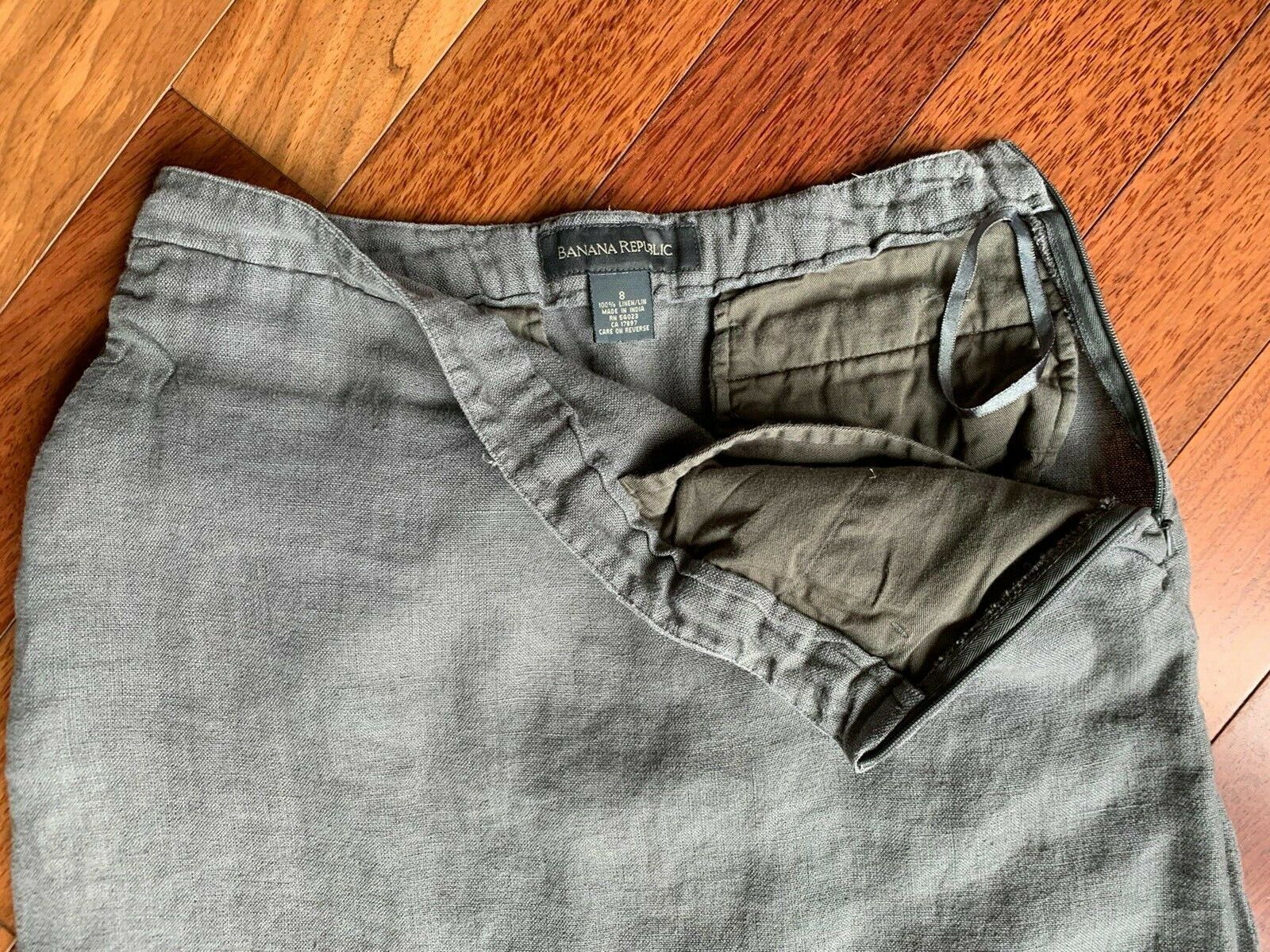 Vintage Y2K 100% Linen Skirt Minimalist Grey Midi w/ Pockets Banana Republic 8 M - Fresh Stock Dated February 2026