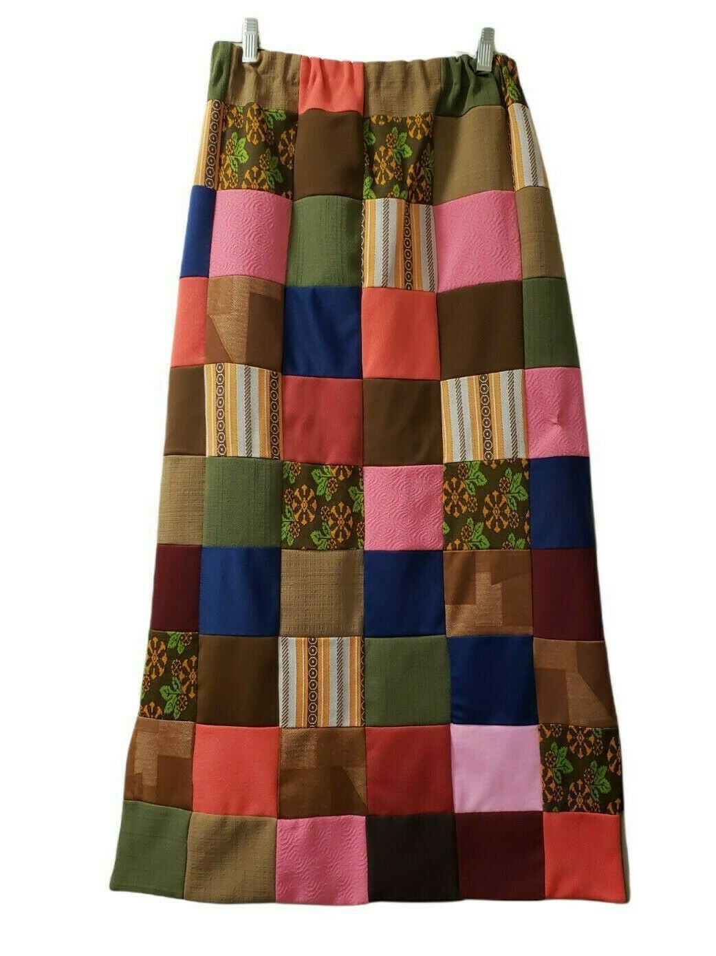 Vtg Polyester Patchwork Quilt Maxi Skirt, Boho Colorful Handmade Cottagecore - Fresh Stock Dated March 2026